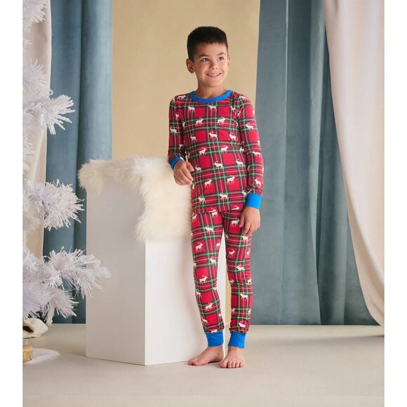 HATLEY Boys Elk Plaid Pajama Set Size 4 NWT - Picture 2 of 9